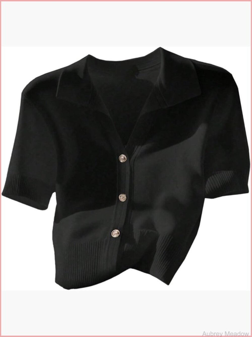 Metallic Button Down Cardigan Short Sleeve Collared Knitwear Cropped Sweater